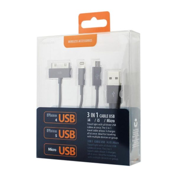 Reiko 8 Pin & Micro USB Trio 3-in-1 USB Data Cable 0.58Ft in Black | MaxStrata Sale - Image 4
