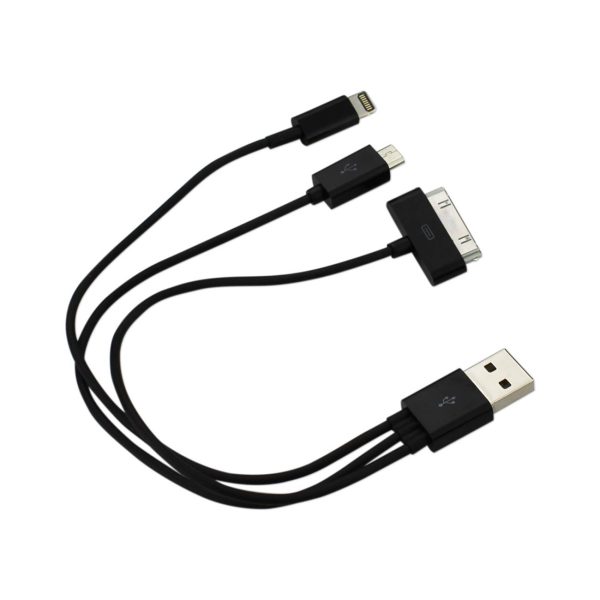 Reiko 8 Pin & Micro USB Trio 3-in-1 USB Data Cable 0.58Ft in Black | MaxStrata Sale - Image 2